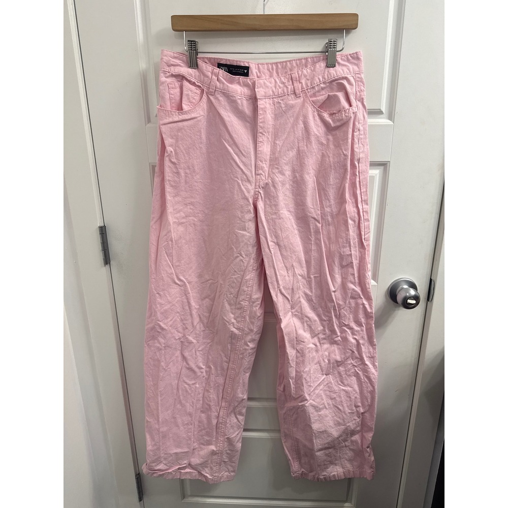 Zara Womens Pink High Waisted Wide Leg Cotton Pants Size Medium